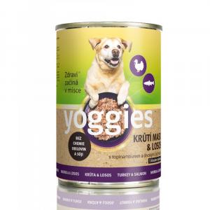 Yoggies konzerva pro psy s krůtím masem, lososem, bylinkami a kloubní výživou 1200g