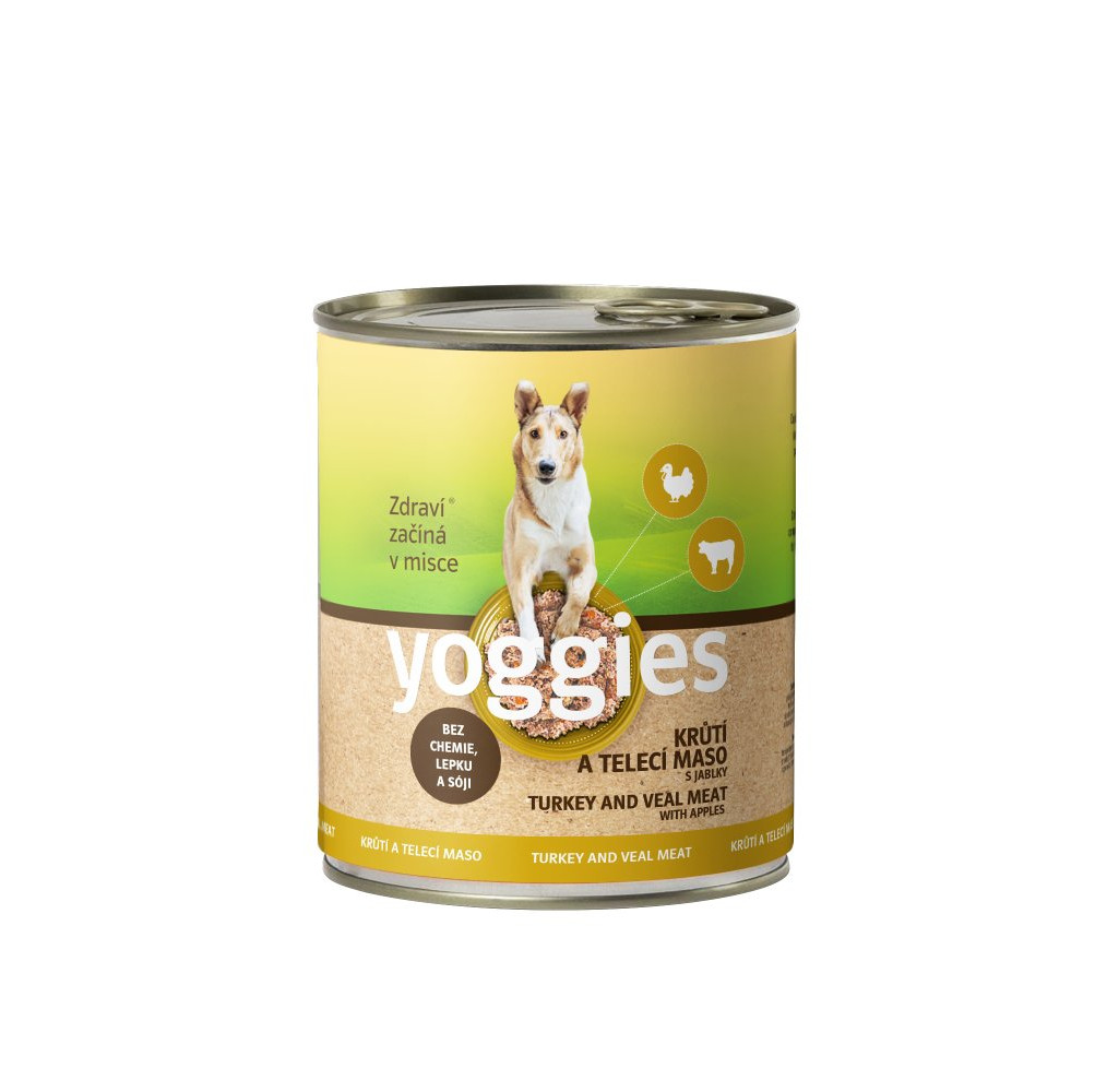 Yoggies konzerva Krůtí a telecí maso s jablky 400g